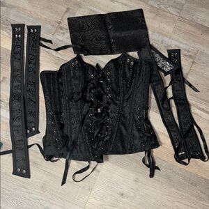 Medieval Black Lace-Up Corset with Suede Trim with Accessories size 36